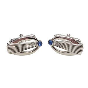 Vintage Swank Silver Tone Cufflinks With Blue Gemstone